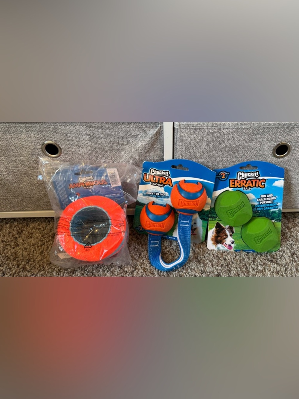 Orange and Blue Ultra Tug Dog Toy , Erratic Balls. & Roller